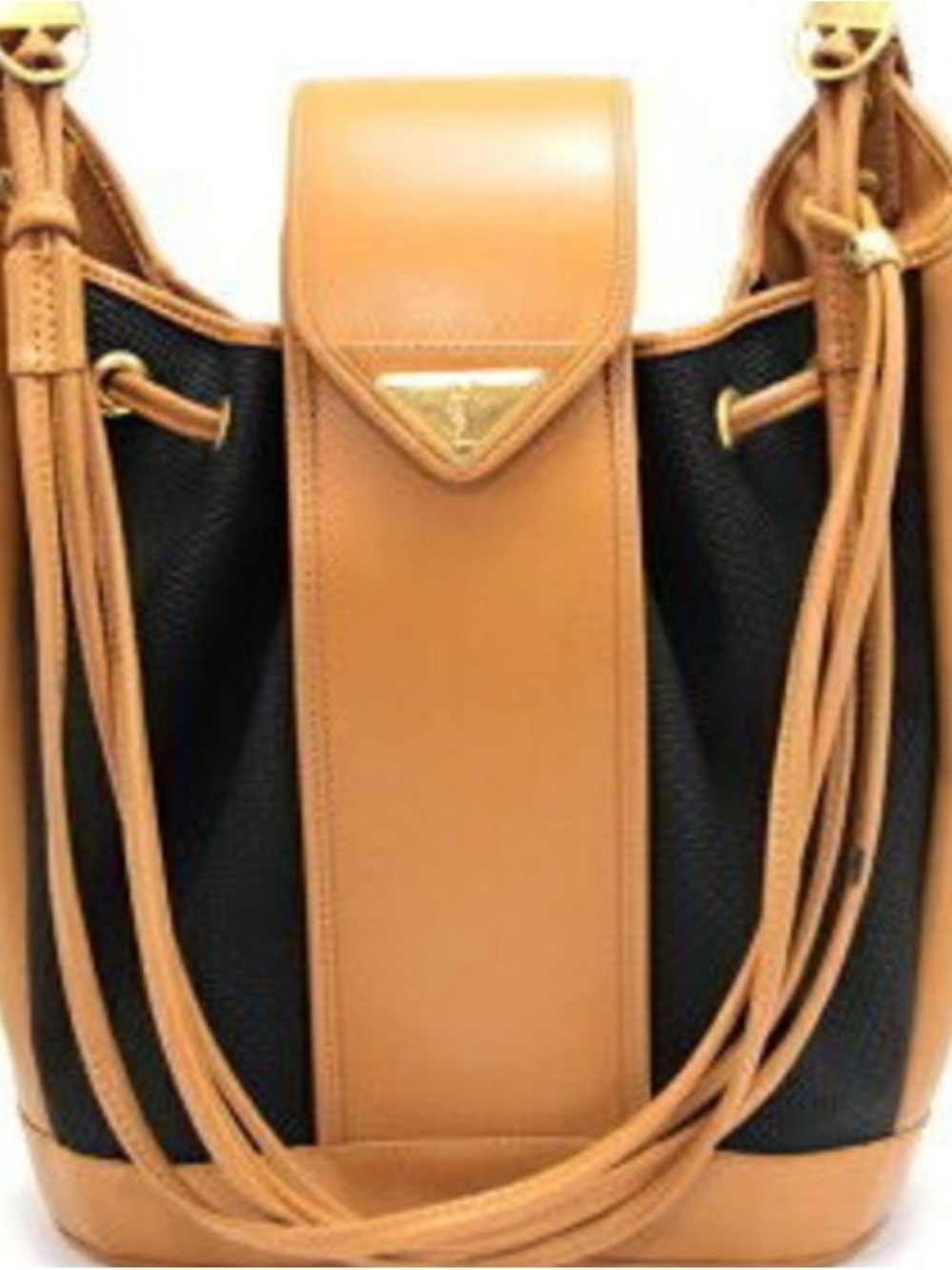 Yves Saint Laurent Black & Tan Drawstring Bucket leather Shoulder Bag